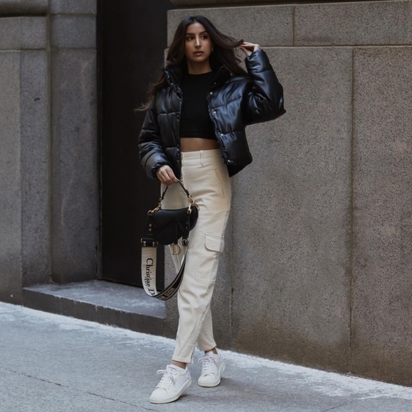 NW ZARA BLACK FAUX LEATHER PUFFER JACKET - Picture 9 of 14